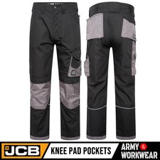 JCB Trade Rip-Stop Mens Work Trousers Cordura Knee Pad Pockets Tough Pants Black