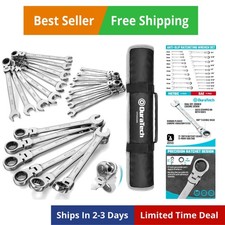 Flex Head Ratcheting Wrench Set, Combination Wrench Set, 22-piece, Metric & S...