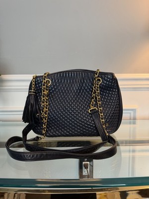 Vintage Italy Bally Quilted Lambskin Leather Shoulder Bag Gold Chain & Tassel