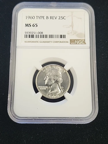 1960 Washington Silver Quarter 'Type B Reverse' NGC MS65