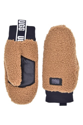 Ugg Women's Gloves Fluff Mitten Tape Logo Chestnut Size: L/XL