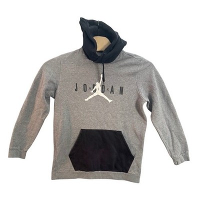 Jordan Jumpman Hoodie Mens Large Grey Black Colorblock Fleece Sweatshirt