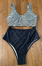 Women s Black And White Cut Out One Piece Swimsuit. Size L/XL