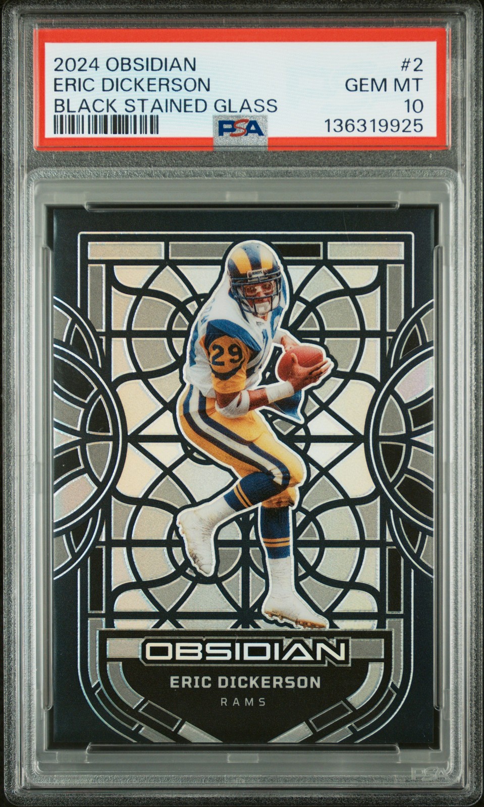 2024 PANINI OBSIDIAN BLACK STAINED GLASS #2 ERIC DICKERSON PSA 10