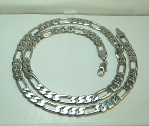 MEN White Gold Plated 5mm FIGARO Chain Necklace 24 inches | eBay
