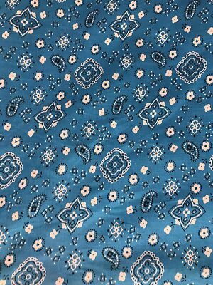 BANDANNA TURQUOISE POLY COTTON FABRIC 58'' WIDE  FREE SHIPPING BY THE YARD