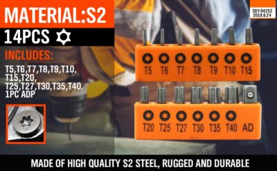 14PC Security Bit Tamper Proof Torx Screwdriver Star Hex Holder Tool T5 - T40