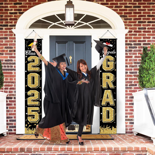 Graduation Decorations 2025, Banner Class of Black and Gold - Picture 4 of 7