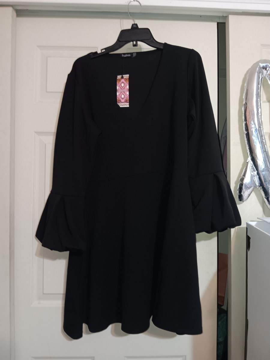 Womans Boho Volume Sleeve Black Skater Dress Size 18 | eBay
