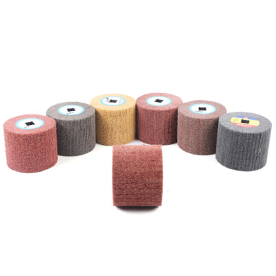 7 Pcs Wire Drawing Wheel 60#-600# Grit Drum Burnishing Polishing Buffer Wheel