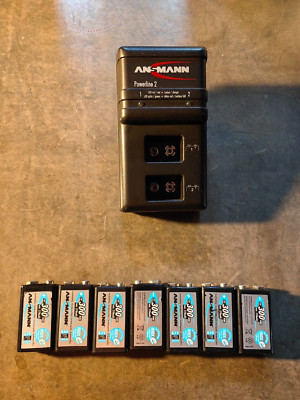 7 x 9V Volt Akku + Ansmann Ladegerät + auto. Abschaltung - Top!!!