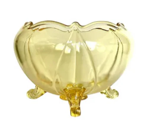 Lancaster Landrum 3 Footed Topaz Bowl Yellow Depression Glass