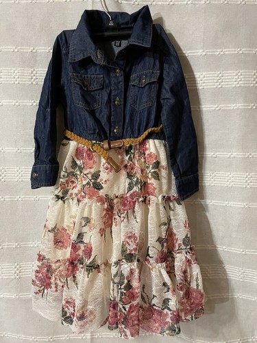 Lilt Longhorns I Love Denim & Floral Dress Girls Sz XXS ( 4-5) 20.00 - Picture 6 of 6