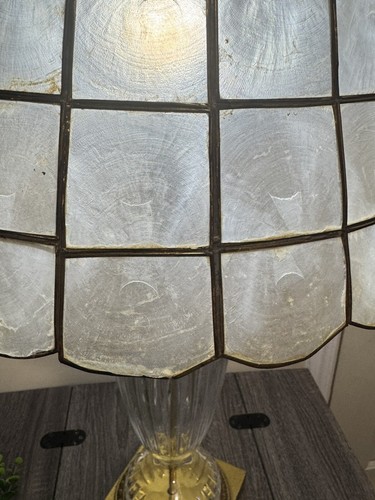 Vtg Capiz Oyster Shell Brass Tapered MCM Lamp Shade Replacement XL 17.25”x12.75” - Picture 3 of 21
