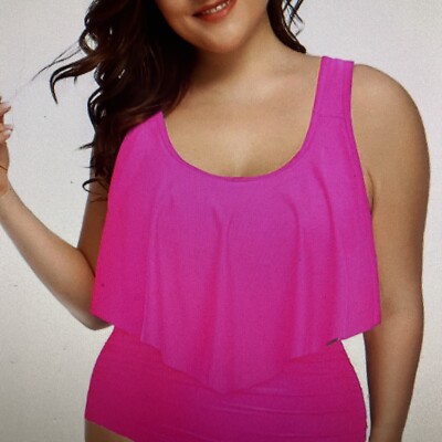 NEW Hot pink aqua eve 18W tankini flounce ruffle top