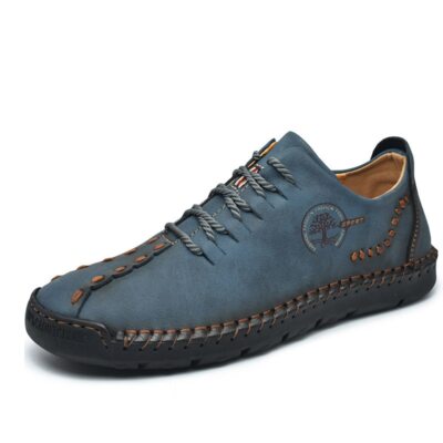 Men's Casual Leather Shoes Lac-up Flat Working Shoes Comfortable Soft Sneakers