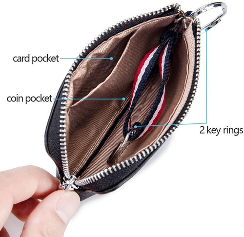 Mens Women Small Leather Coin Purse Wallet Mini Keyrings Card Holder Cash Pouch - Picture 8 of 28