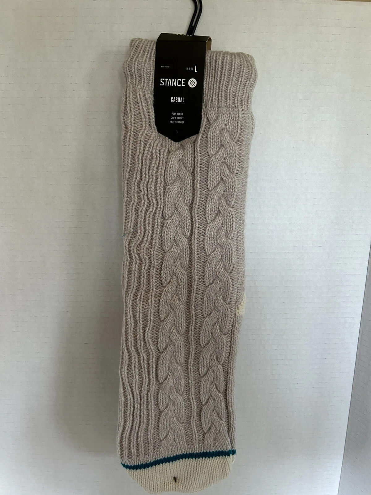 Stance Cable Knit Crew Slipper Socks Sherpa Lined Beige/Tan Size Mens 9-13 NEW