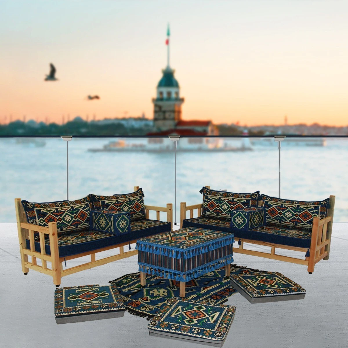Oriental sitting area with riser, seating Arabic sofa, Majlis sofa