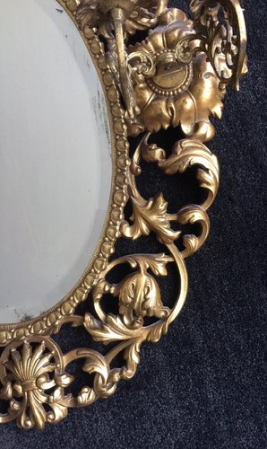 Cherub Wall Mirror / Candle Wall Sconce - Antique Gold Gilt Metal - Picture 7 of 10