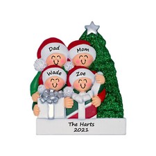 Personalized Christmas Ornament - Family of 4 Opening Gifts