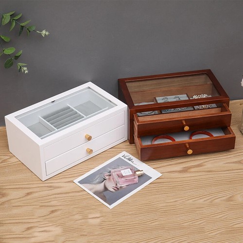 Vintage Wood Jewelry Storage Box Drawer Necklace Ring Organizer Storage Showcase - Picture 6 of 17