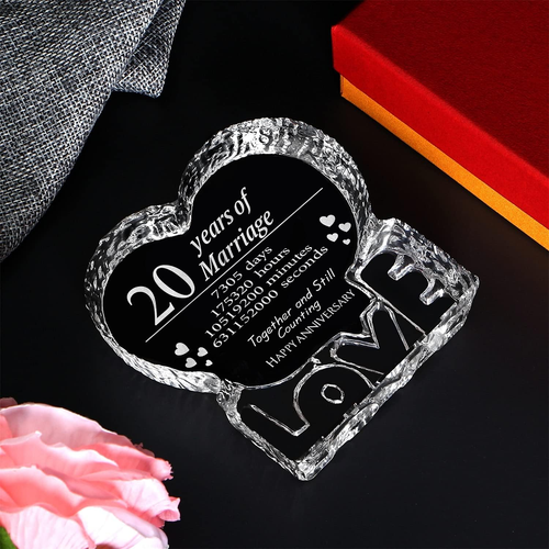 20Th Anniversary Customized Engraved Heart-Shaped Crystal Wedding Gifts For Wife - Picture 4 of 12