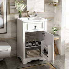 20" Bathroom Vanity w/Sink, Freestanding Bath Vanity Storage Cabinet, Door Shelf