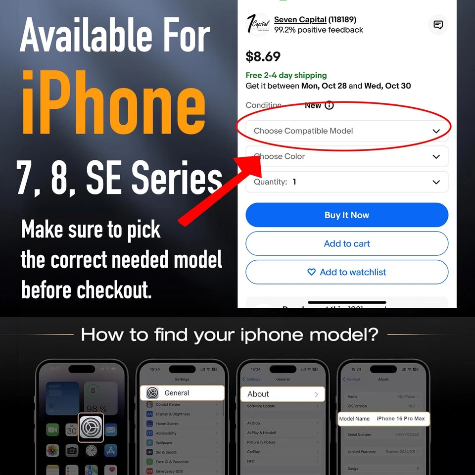 Shockproof Slim Leather Case For iPhone 7 8 SE 2 2020 SE 3 2022 Premium  Cover - Image 2 of 4