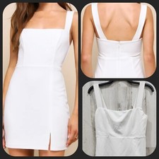 LULUS Social Sensation White Square Neck Mini Bodycon Dress Size MEDIUM**NWOT**