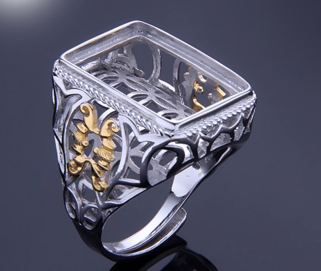 14*19mm 925 STERLING SILVER mens diy Base Blanks Pad ring Setting set