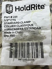 BAG OF 100 HoldRite Standard Series Clamp 1/2" CTS Beige CPVC Tubing 231