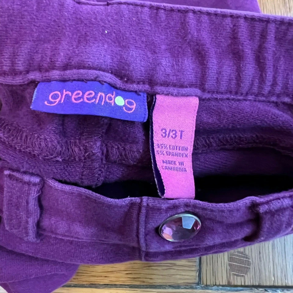 Pantalones morados elásticos adornados con corazón Greendog para niñas pequeñas talla 3T Foto 4 de 4