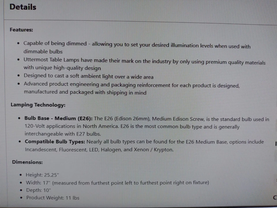 LÁMPARA DE MESA CERÁMICA MÁXIMA 25" 30038 Colección Melizzano GRIS MARFIL EXCELENTE Foto 4 de 4