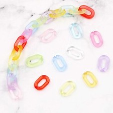 200 Mixed Transparent Color Acrylic Oval Linking Rings Open Chain Beads 15X10mm