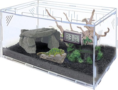 Reptile Terrarium Acrylic Reptile Breeding Box w/Temperature Hygrometer-15x7x9