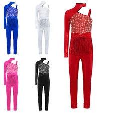 Kids Girls Jumpsuit Full Length Unitard Skating Bodysuit Samba Rompers Jazz
