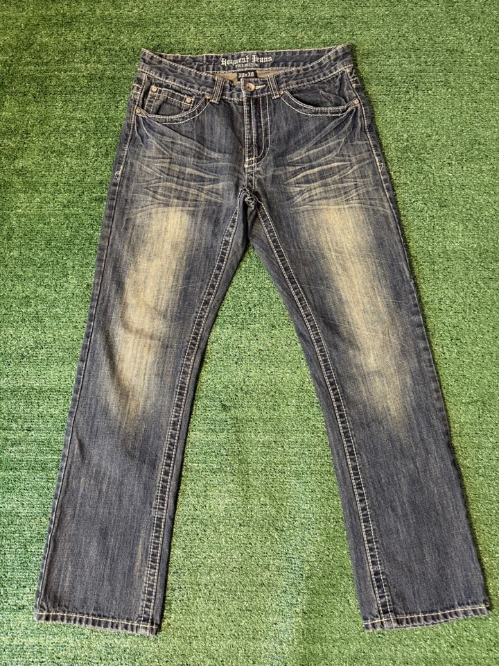 Request Men Jeans 30x30 Flap Pocket Rivets Y2K Straight Fade RARE - Image 2 of 4
