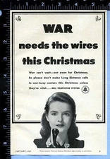 1943 Vintage Magazine Page Ad AT&T Bell System War Effort Christmas Ad