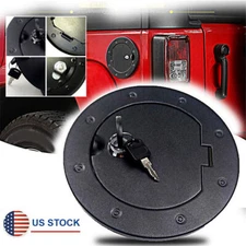 Black Gas Tank Cap Locking Fuel Filler Door Cover For Jeep Wrangler JK 2007-2018