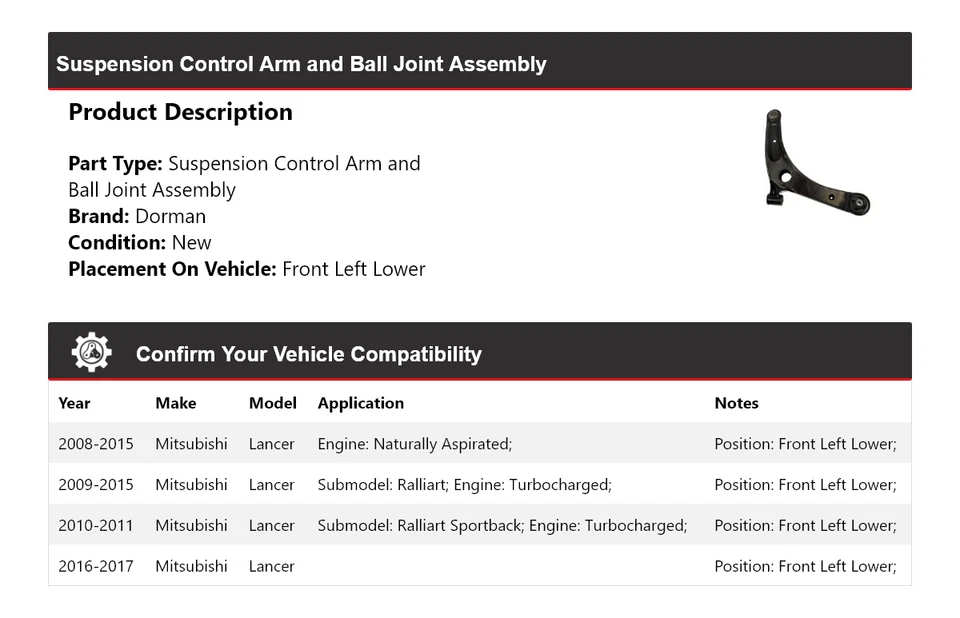 Рычаг управления шарнирное соединение в сборе 200 для Mitsubishi Lancer Dorman 2008-2017 годов выпуска - Изображение 2 из 4