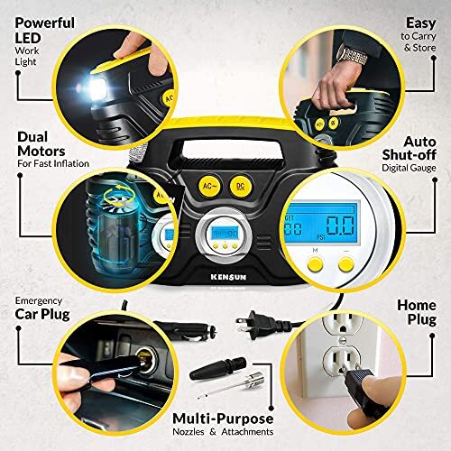 Kensun Ac/dc Tire Inflator Pump for Car 12v DC and Home 110v AC Swift ...