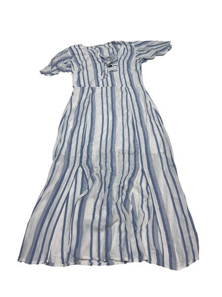 Grab Denim Womens Size 10 Blue Striped Short Sleeve Maxi Dress Good Condition