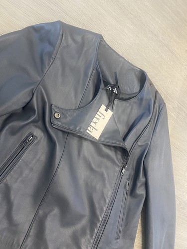 Freda Women's Leather Charcoal Grey Biker Jacket ~ UK 12 US 8 ~ BNWT ~ RRP £545 - Picture 9 of 19
