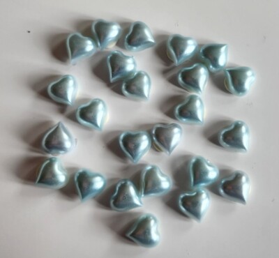 24 x Baby Blue Pearl Herz Flatback Cabochons - Verlobung, Hochzeit, Einladungen