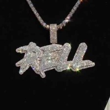 3.00 Ct Round Cut Real Moissanite Men's Custom Name Pendant 925 Sterling Silver