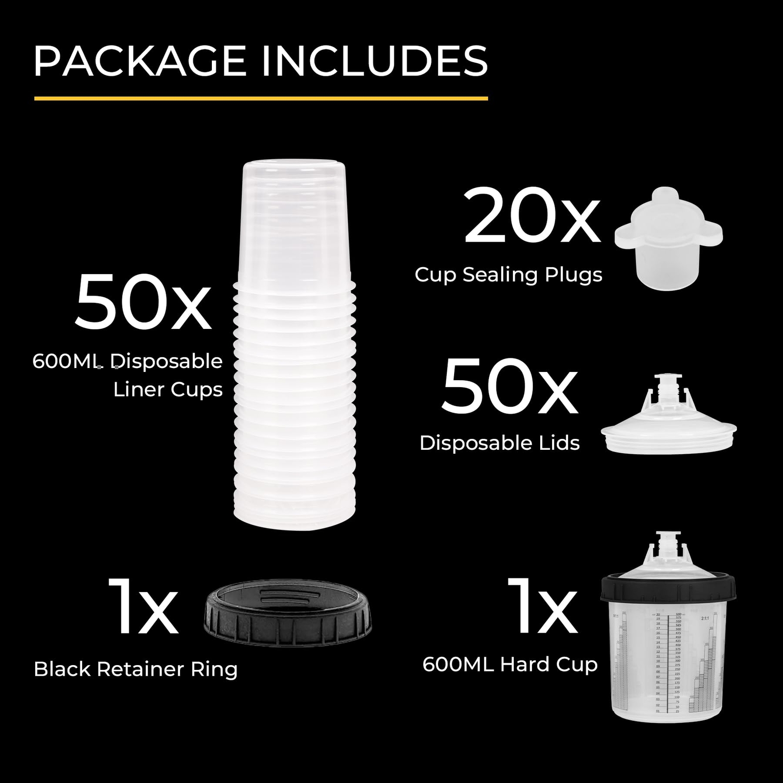 Disposable Paint Spray Gun Cup Liners and Lid System 20 Ounce 50 Pack