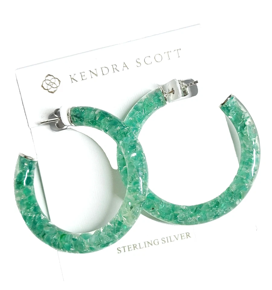 Pendientes de aro Kendra Scott Sonnie de plata esterlina ónix verde múltiples nuevos con etiquetas Foto 2 de 4