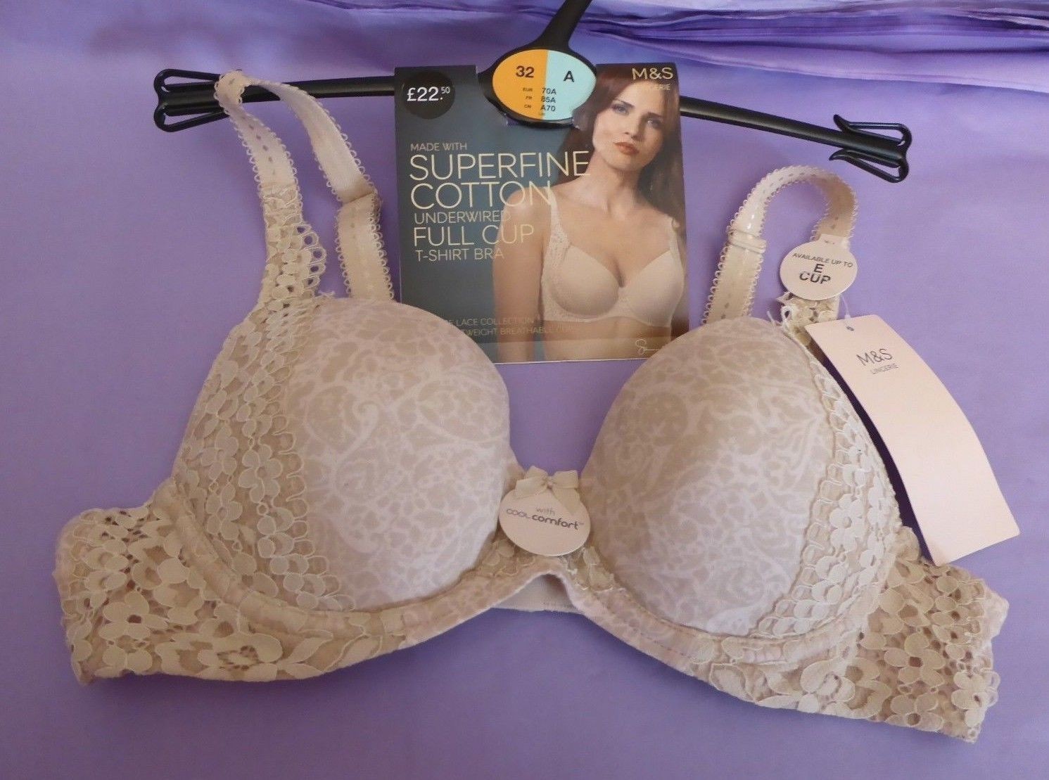 New! M&S Marks & Spencer 32A almond superfine cotton full cup padded t-shirt bra