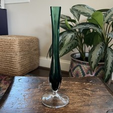 Val St Lambert Green Cased Glass Bud Vase 9 1...